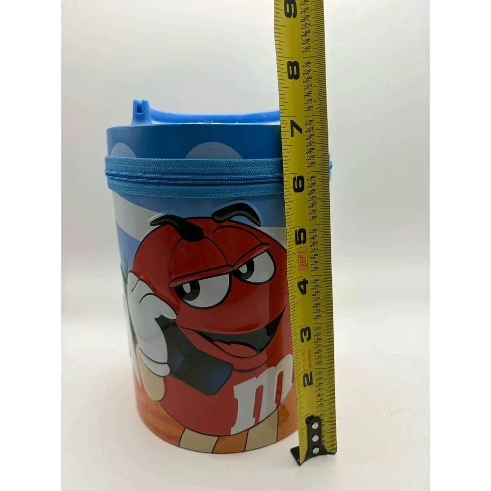 Vintage‎ 2003 M&MS Red Character Embossed Zipper Tin Lunch Box Blue Handle